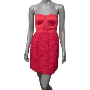 Snap Womens Dress Pencil Red Strapless Sweetheart Satin Ruffle Mini Juniors 3
